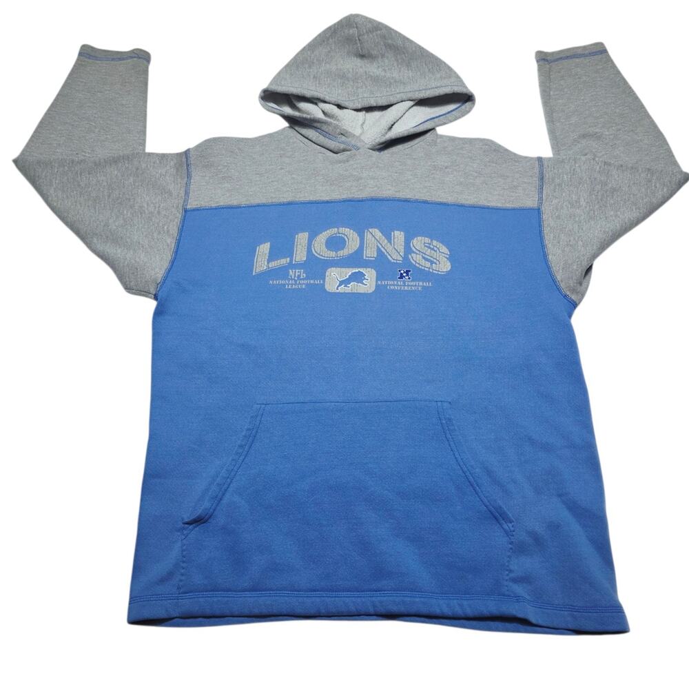 Detroit Lions Hoodie Mens Medium Gray NFL Football Pullover Sweatshirt Blue